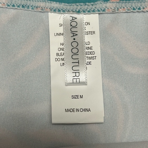 Aqua Couture Medium Swim Bikini Bottom Hipster Flowers Tropical Teal Swimwear - Picture 7 of 8